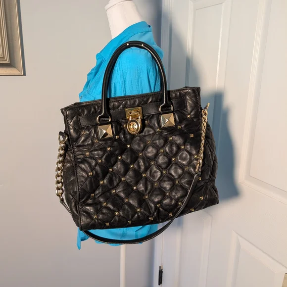 Michael Kors Black and Gold Studded Hamilton North South Tote